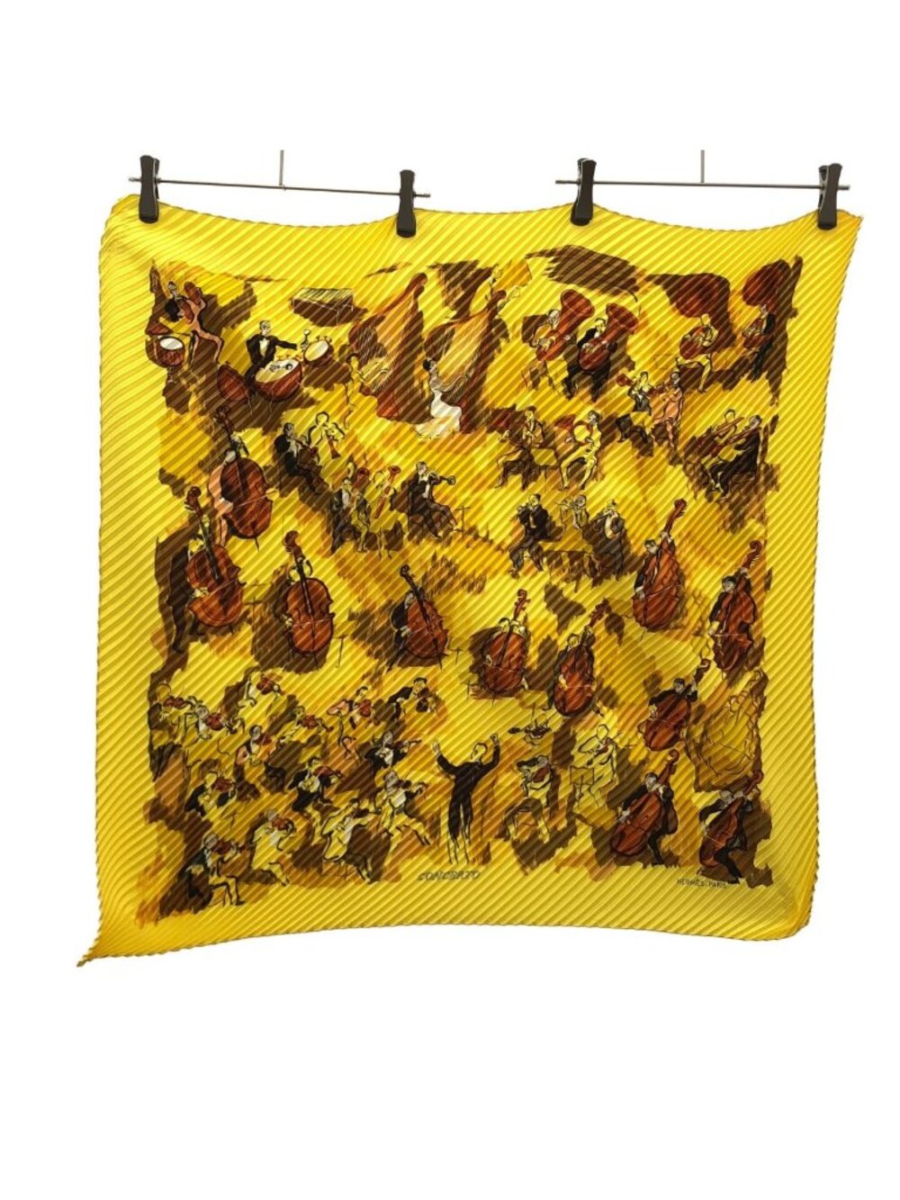 Hermes Pleated Carre 90 Concerto Scarf Yellow